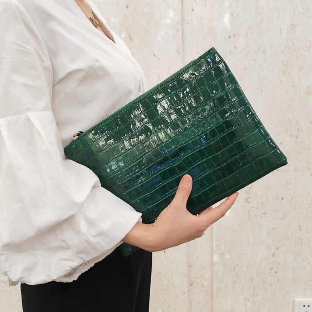 Women Envelope Clutch Purse Crocodile Embossed PU Faux Leather Evening Party Bag - Picture 3 of 6